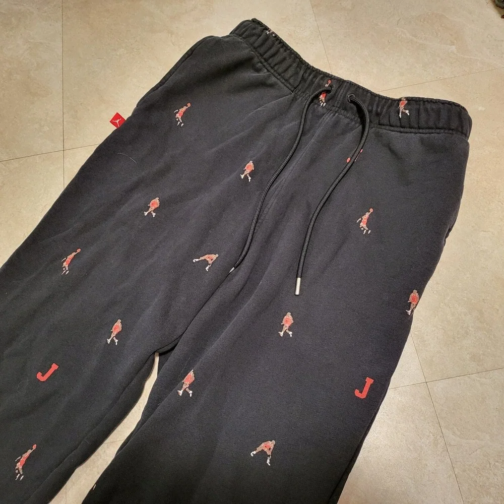 VTG Nike Air Jordan Mens M Medium All Over‎ Print Jumpman AOP Black Sweatpants